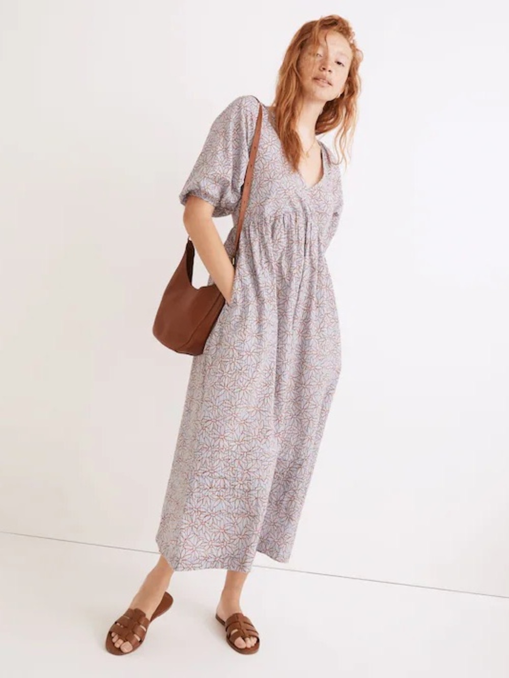 MADEWELL Marianna Puff-Sleeve Midi Dress in Dream-On Daisies